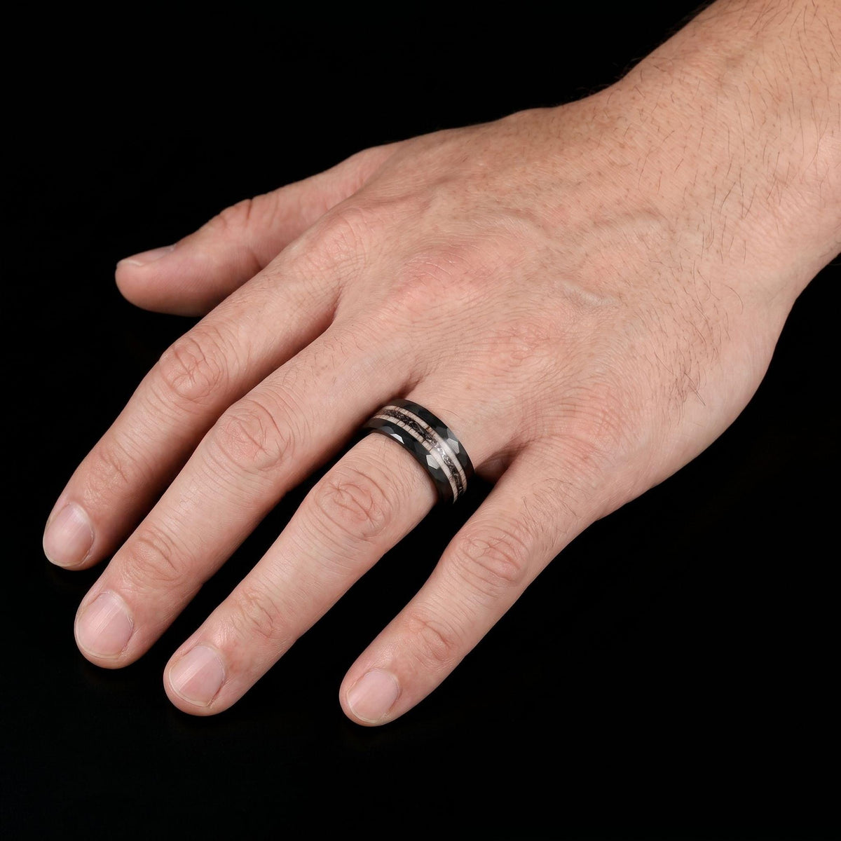 Hammered Tungsten Meteorite Deer Antler Ring ~ Black Wedding Band (8mm) ~ Hunting Mens Wedding Ring ~ Mens Anniversary Promis