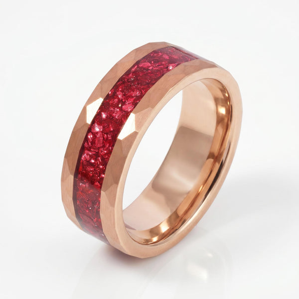 Hammered Rose Gold Ruby Ring | Handcrafted Elegant Ruby Jewelry ~ Rose Gold Statement Ring - Anniversary Birthday Gift For He