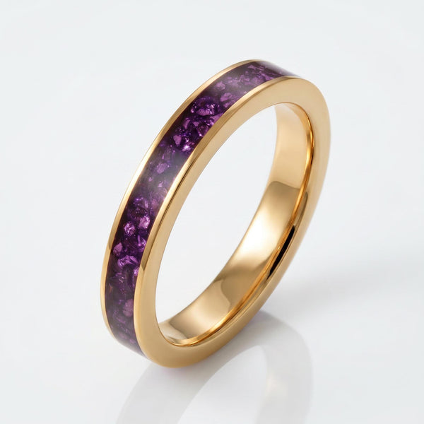 Gold Tungsten Amethyst Ring (4mm, 8mm Wedding Band) ~ Men Amethyst Wedding Ring ~ Unique Elegant Promise Ring for Her/Him ~ A