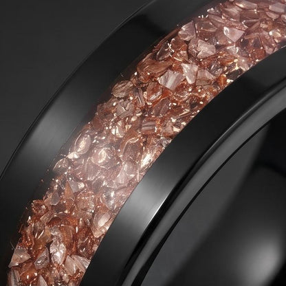 Morganite ring, black tungsten ring, mens wedding band, womens wedding ring, anniversary gift, comfort fit, 4mm ring, 8mm rin