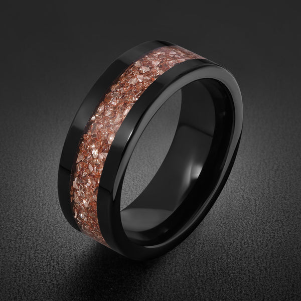 Morganite ring, black tungsten ring, mens wedding band, womens wedding ring, anniversary gift, comfort fit, 4mm ring, 8mm rin