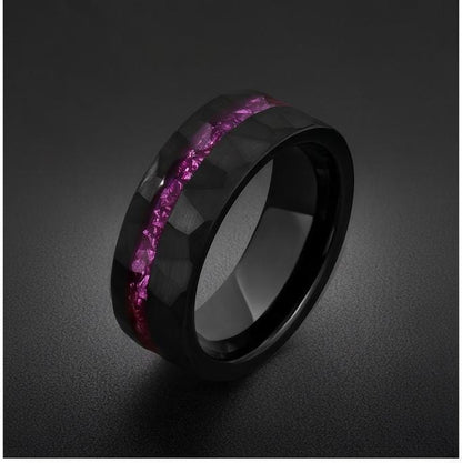 Mens Amethyst Ring ~ Hammered Wedding Bad ~ Unique Promise Ring ~ Elegant Amethyst Jewelry for Engagement, Wedding or Anniver