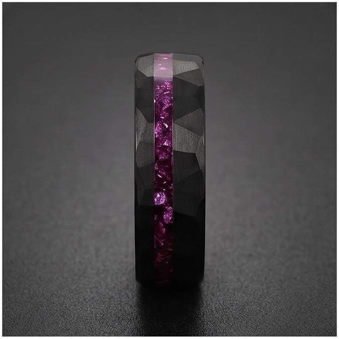 Mens Amethyst Ring ~ Hammered Wedding Bad ~ Unique Promise Ring ~ Elegant Amethyst Jewelry for Engagement, Wedding or Anniver