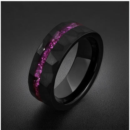 Mens Amethyst Ring ~ Hammered Wedding Bad ~ Unique Promise Ring ~ Elegant Amethyst Jewelry for Engagement, Wedding or Anniver