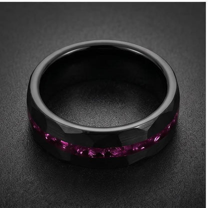 Mens Amethyst Ring ~ Hammered Wedding Bad ~ Unique Promise Ring ~ Elegant Amethyst Jewelry for Engagement, Wedding or Anniver