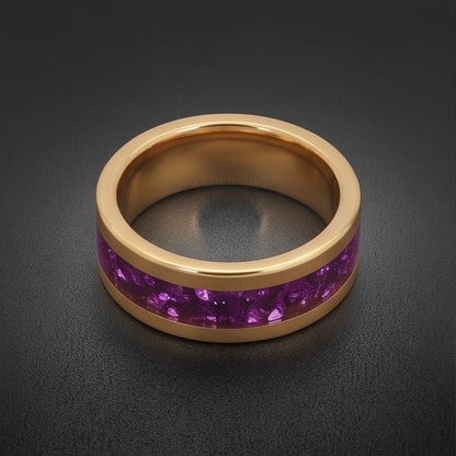 Gold Tungsten Carbide Ring with Amethyst | 4mm, 8mm Thin / Thick Wedding Band | Unisex Anniversary Promise Gift for Her or Hi