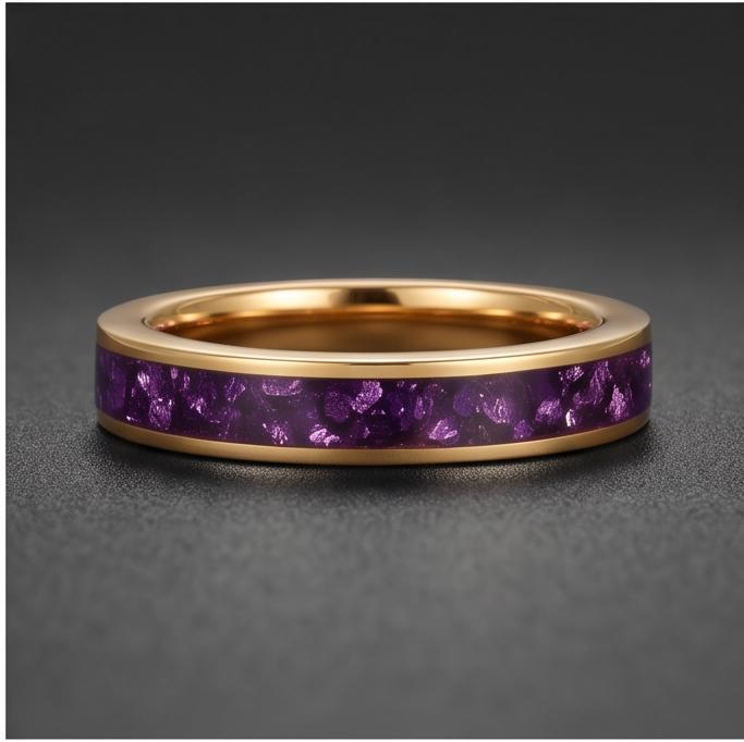 Gold Tungsten Carbide Ring with Amethyst | 4mm, 8mm Thin / Thick Wedding Band | Unisex Anniversary Promise Gift for Her or Hi