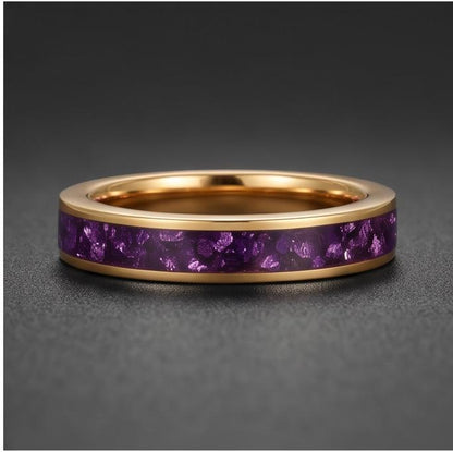 Gold Tungsten Carbide Ring with Amethyst | 4mm, 8mm Thin / Thick Wedding Band | Unisex Anniversary Promise Gift for Her or Hi
