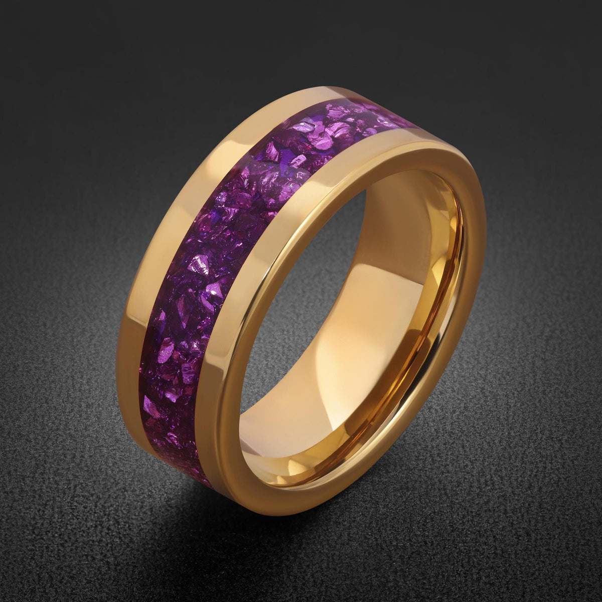 Gold Tungsten Amethyst Ring (4mm, 8mm Wedding Band) ~ Men Amethyst Wedding Ring ~ Unique Elegant Promise Ring for Her/Him ~ A