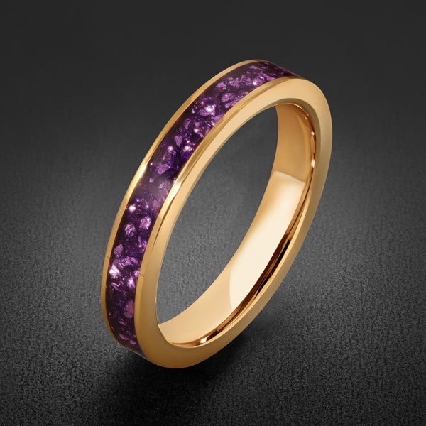 Gold Tungsten Amethyst Ring (4mm, 8mm Wedding Band) ~ Men Amethyst Wedding Ring ~ Unique Elegant Promise Ring for Her/Him ~ A