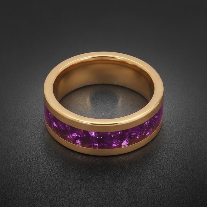 Gold Tungsten Amethyst Ring (4mm, 8mm Wedding Band) ~ Men Amethyst Wedding Ring ~ Unique Elegant Promise Ring for Her/Him ~ A