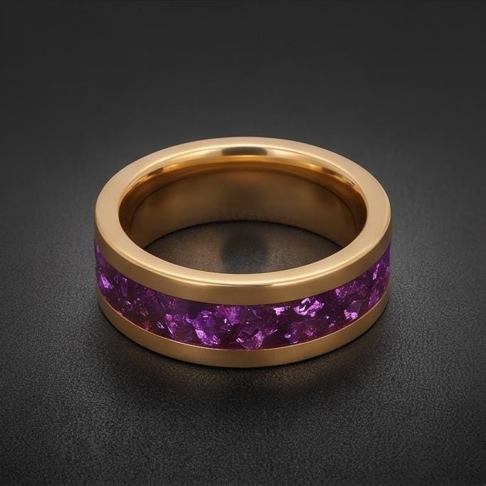 Gold Tungsten Amethyst Ring (4mm, 8mm Wedding Band) ~ Men Amethyst Wedding Ring ~ Unique Elegant Promise Ring for Her/Him ~ A