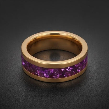 Gold Tungsten Amethyst Ring (4mm, 8mm Wedding Band) ~ Men Amethyst Wedding Ring ~ Unique Elegant Promise Ring for Her/Him ~ A