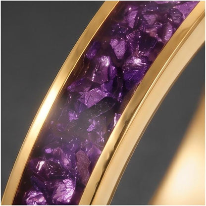 Gold Tungsten Amethyst Ring (4mm, 8mm Wedding Band) ~ Men Amethyst Wedding Ring ~ Unique Elegant Promise Ring for Her/Him ~ A