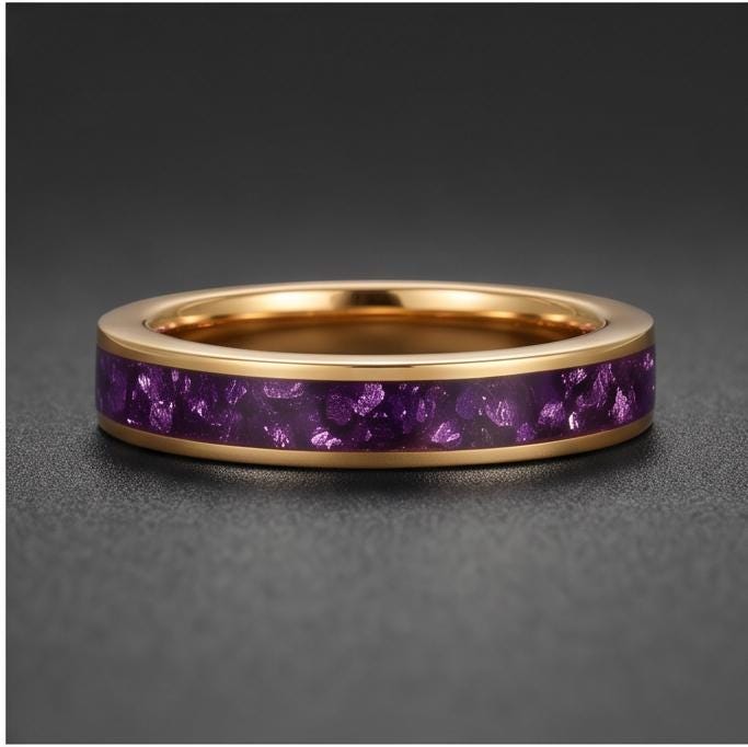 Gold Tungsten Amethyst Ring (4mm, 8mm Wedding Band) ~ Men Amethyst Wedding Ring ~ Unique Elegant Promise Ring for Her/Him ~ A