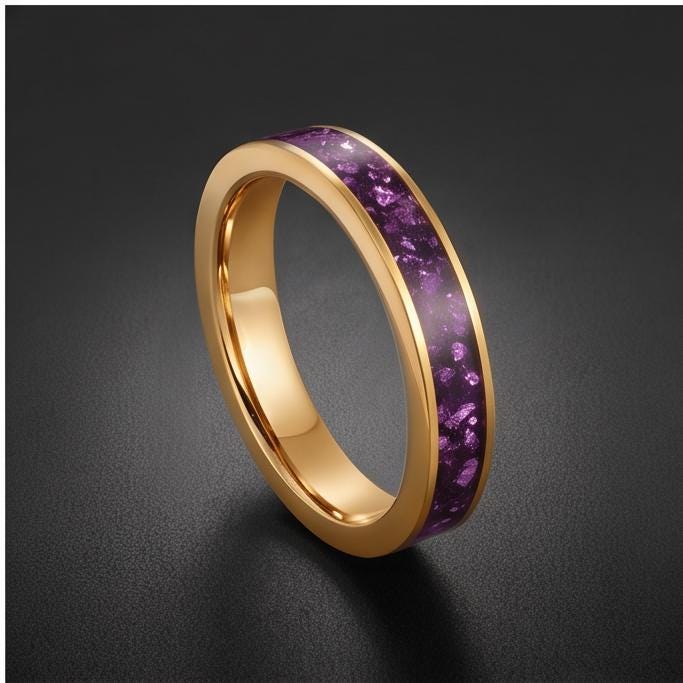 Gold Tungsten Amethyst Ring (4mm, 8mm Wedding Band) ~ Men Amethyst Wedding Ring ~ Unique Elegant Promise Ring for Her/Him ~ A