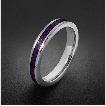 Men Amethyst Silver Ring ~ Purple Anniversary Promise Ring Gift for Couple ~ Tungsten Carbide Wedding Band ~ Unisex Festival 