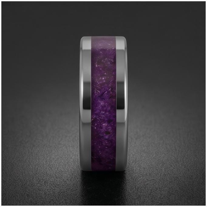 Men Amethyst Silver Ring ~ Purple Anniversary Promise Ring Gift for Couple ~ Tungsten Carbide Wedding Band ~ Unisex Festival 