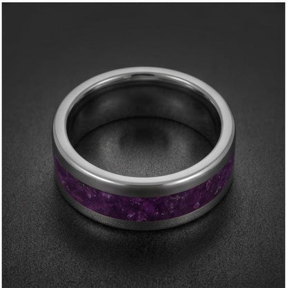 Men Amethyst Silver Ring ~ Purple Anniversary Promise Ring Gift for Couple ~ Tungsten Carbide Wedding Band ~ Unisex Festival 