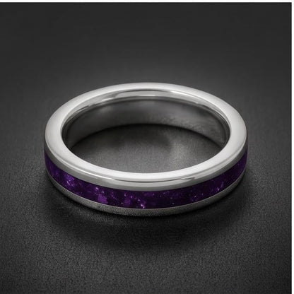 Silver Tungsten Ring with Amethyst | Purple Gemstone Statement Jewelry ~ Durable Everyday Band for Her, Unique Anniversary Gi