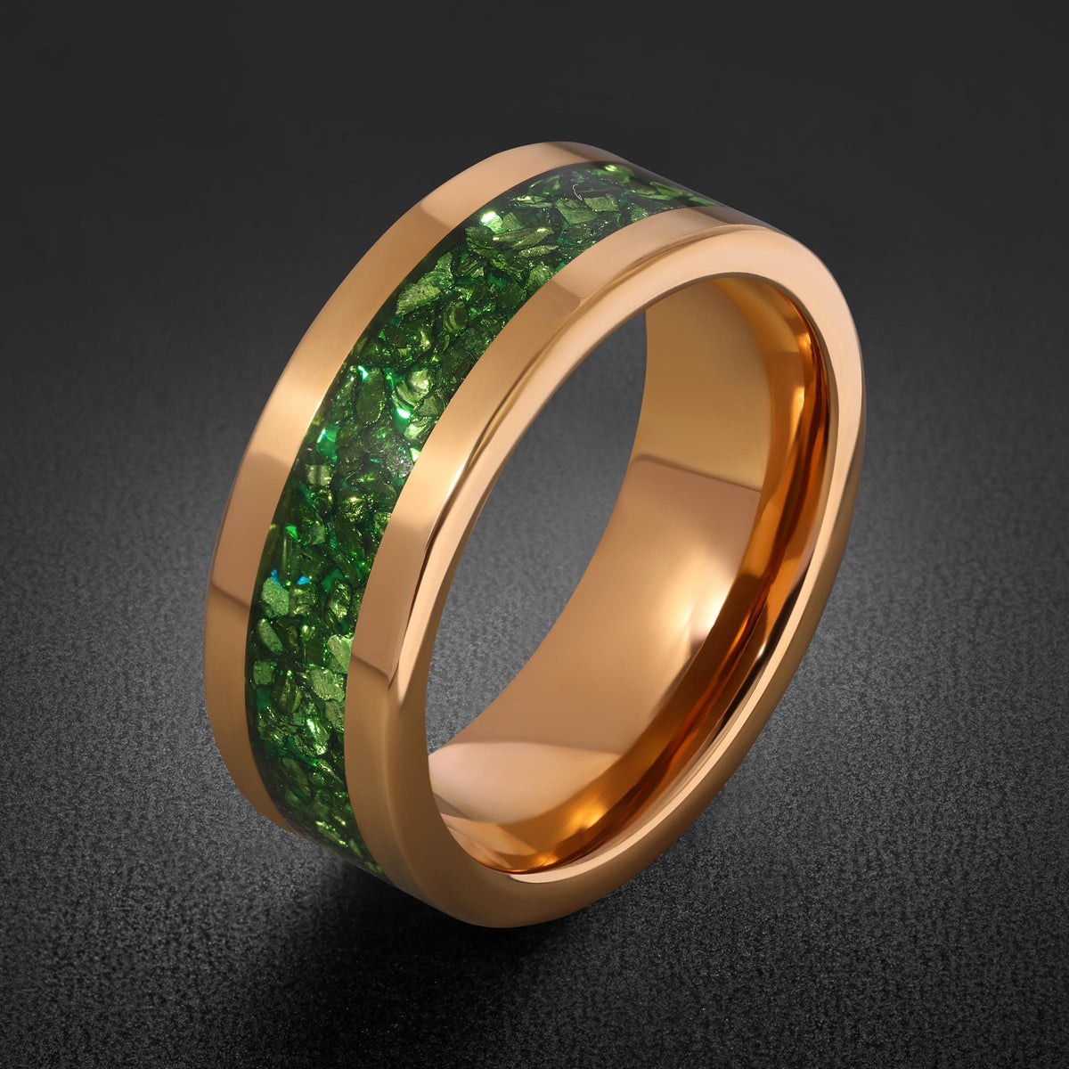 Gold Tungsten Emerald Ring with Deep Green Stone | Polished Minimalist Wedding Band ~ Luxury Promise Ring or Emerald Birthday