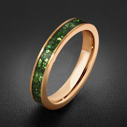 Gold Tungsten Emerald Ring with Deep Green Stone | Polished Minimalist Wedding Band ~ Luxury Promise Ring or Emerald Birthday
