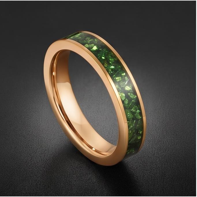 Mens Emerald Ring Gold Tungsten ~ 4mm 8mm Band ~ Wedding Anniversary Jewelry ~ Gold Promise Ring ~ Engagement Ring ~ Statemen