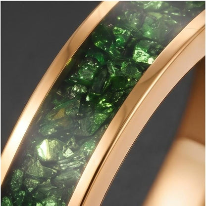 Mens Emerald Ring Gold Tungsten ~ 4mm 8mm Band ~ Wedding Anniversary Jewelry ~ Gold Promise Ring ~ Engagement Ring ~ Statemen