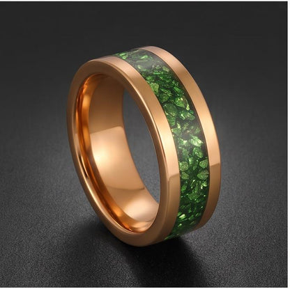 Gold Tungsten Emerald Ring with Deep Green Stone | Polished Minimalist Wedding Band ~ Luxury Promise Ring or Emerald Birthday