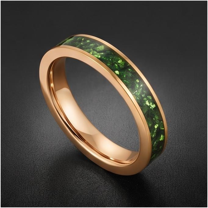 Gold Tungsten Emerald Ring with Deep Green Stone | Polished Minimalist Wedding Band ~ Luxury Promise Ring or Emerald Birthday