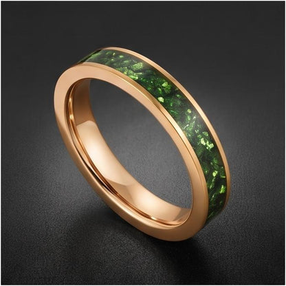 Gold Tungsten Emerald Ring with Deep Green Stone | Polished Minimalist Wedding Band ~ Luxury Promise Ring or Emerald Birthday
