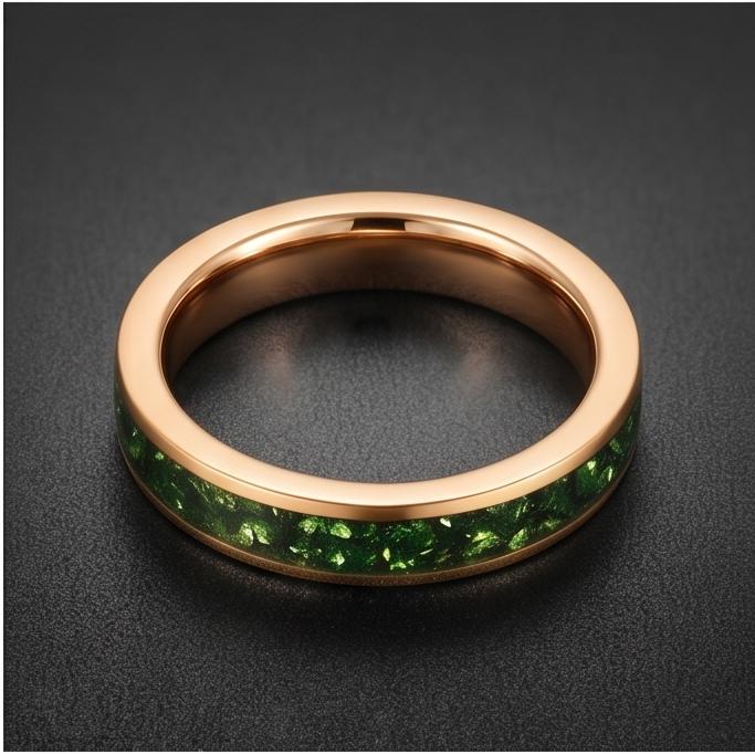 Gold Tungsten Emerald Ring with Deep Green Stone | Polished Minimalist Wedding Band ~ Luxury Promise Ring or Emerald Birthday