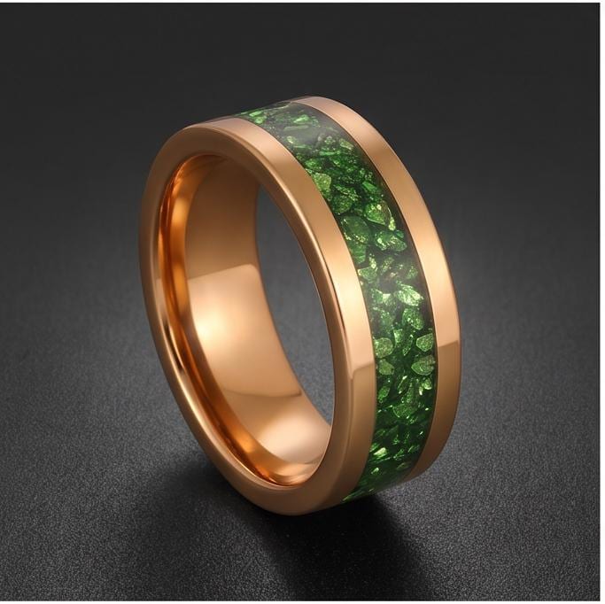 Mens Emerald Ring Gold Tungsten ~ 4mm 8mm Band ~ Wedding Anniversary Jewelry ~ Gold Promise Ring ~ Engagement Ring ~ Statemen
