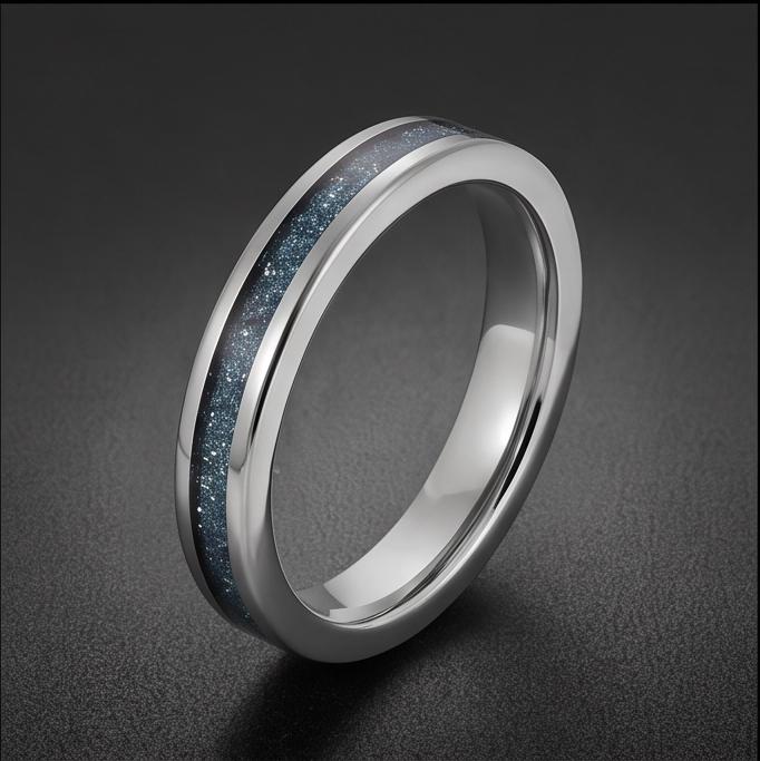 Aquamarine Ring, Silver Tungsten Ring, Silver Wedding Ring, Mens Wedding Band, Womens Ring, Anniversary Ring, Engagement Ring