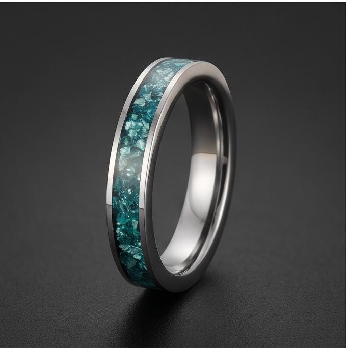 Silver Tungsten Ring with Aquamarine | Handcrafted Durable Wedding Band | Serene Blue Anniversary Birthday Gift for Everyday 