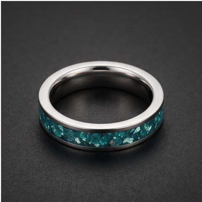 Silver Tungsten Ring with Aquamarine | Handcrafted Durable Wedding Band | Serene Blue Anniversary Birthday Gift for Everyday 