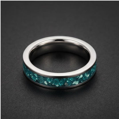 Silver Tungsten Ring with Aquamarine | Handcrafted Durable Wedding Band | Serene Blue Anniversary Birthday Gift for Everyday 