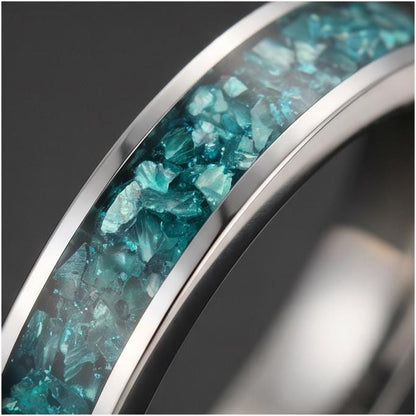 Silver Tungsten Ring with Aquamarine Stone | Handmade Blue Gem Ring ~ Wedding Anniversary Gift for Her ~ Unique Engagement Pr