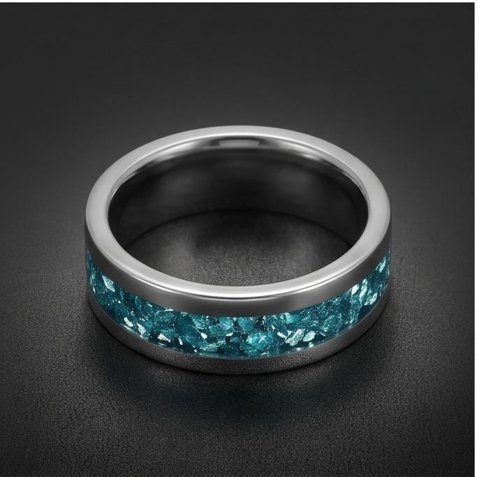 Silver Tungsten Ring with Aquamarine Stone | Handmade Blue Gem Ring ~ Wedding Anniversary Gift for Her ~ Unique Engagement Pr