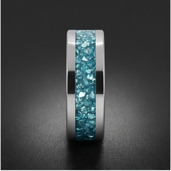 Silver Tungsten Ring with Aquamarine | Handcrafted Durable Wedding Band | Serene Blue Anniversary Birthday Gift for Everyday 