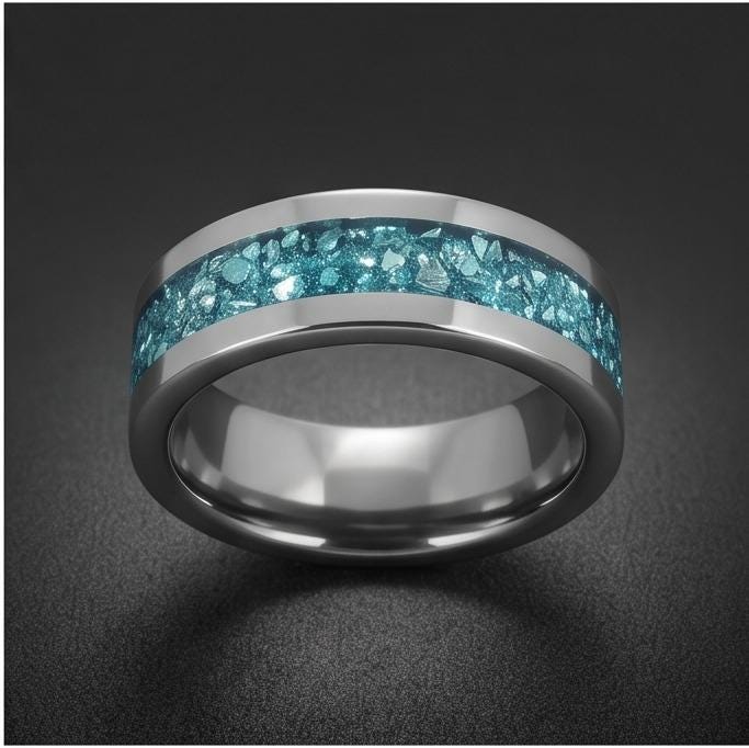 Silver Tungsten Ring with Aquamarine | Handcrafted Durable Wedding Band | Serene Blue Anniversary Birthday Gift for Everyday 
