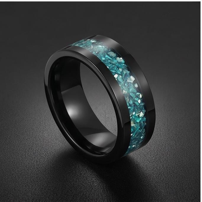 Aquamarine Ring, Black Tungsten Ring, Black Wedding Ring, Mens Wedding Band, Womens Ring, Anniversary Ring, Engagement Ring, 