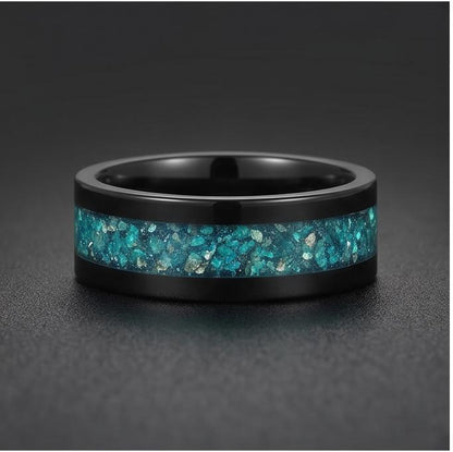 Aquamarine Ring, Black Tungsten Ring, Black Wedding Ring, Mens Wedding Band, Womens Ring, Anniversary Ring, Engagement Ring, 
