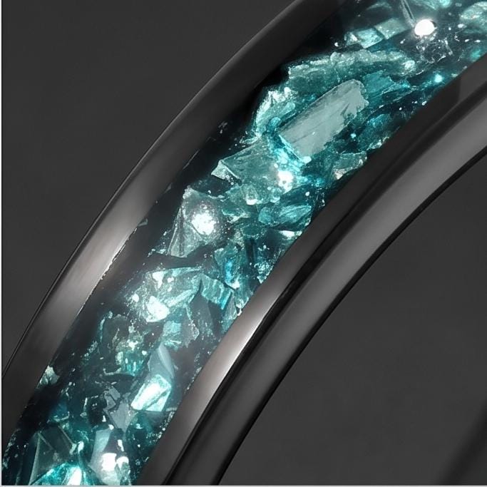 Aquamarine Ring, Black Tungsten Ring, Black Wedding Ring, Mens Wedding Band, Womens Ring, Anniversary Ring, Engagement Ring, 