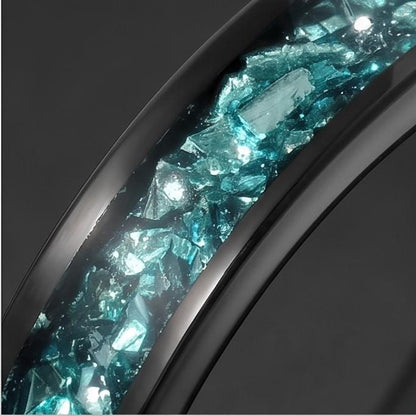 Aquamarine Ring, Black Tungsten Ring, Black Wedding Ring, Mens Wedding Band, Womens Ring, Anniversary Ring, Engagement Ring, 