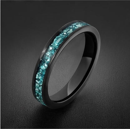 Aquamarine Ring, Black Tungsten Ring, Black Wedding Ring, Mens Wedding Band, Womens Ring, Anniversary Ring, Engagement Ring, 