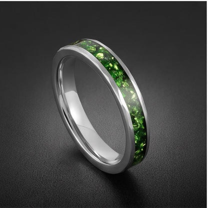 Emerald ring, hammered silver tungsten ring, mens wedding band, womens wedding ring, anniversary gift, comfort fit, 4mm ring,