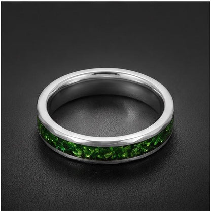 Emerald ring, hammered silver tungsten ring, mens wedding band, womens wedding ring, anniversary gift, comfort fit, 4mm ring,