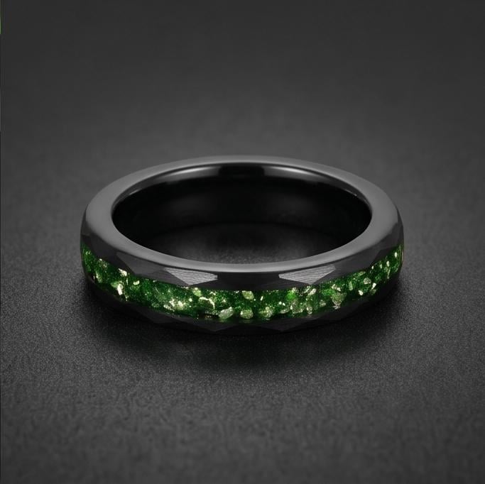 Emerald Ring, Hammered Black Tungsten Ring, Mens Wedding Band, Womens Wedding Ring, Anniversary Gift, Comfort Fit, 4mm, 8mm R