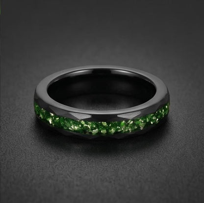 Emerald Ring, Hammered Black Tungsten Ring, Mens Wedding Band, Womens Wedding Ring, Anniversary Gift, Comfort Fit, 4mm, 8mm R